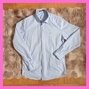 Roberto Cavalli Light Blue Button Down Shirt Cotton 40 15 1/2" Embroidered Logo
